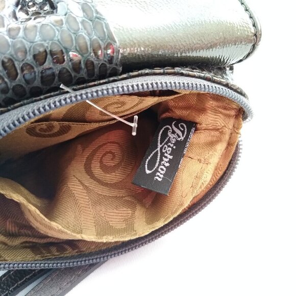 Brighton Crossbody Snakeskin Embossed Purse Bag Green Multi Color Jewels Leather - Picture 7 of 8